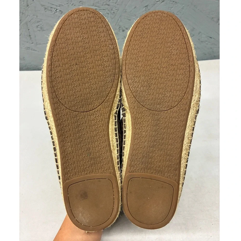 Michael Kors Espadrilles Women's 8.5M Brown Monogram Palm Tree Slip On Beach